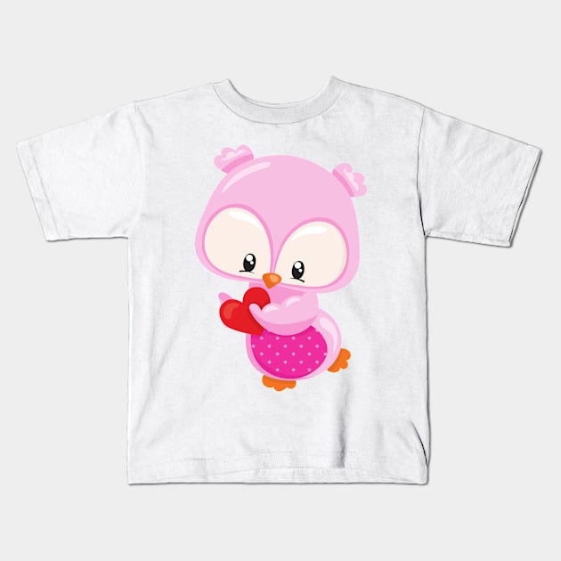 Cute Owl, Little Owl, Hearts, Owl In Love Kids T-Shirt by Jelena Dunčević